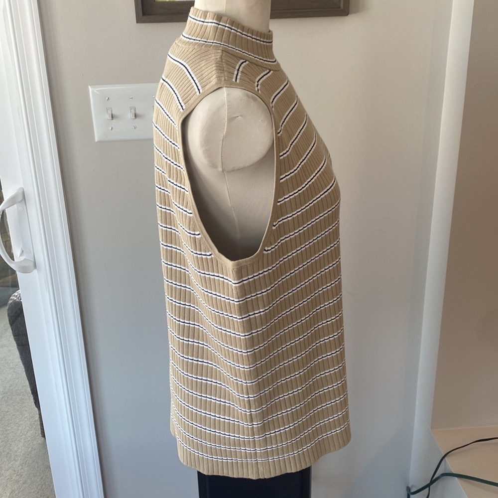 Talbot's tan white and black striped sleeveless mock neck sweater tank XL NWT - Picture 2 of 6